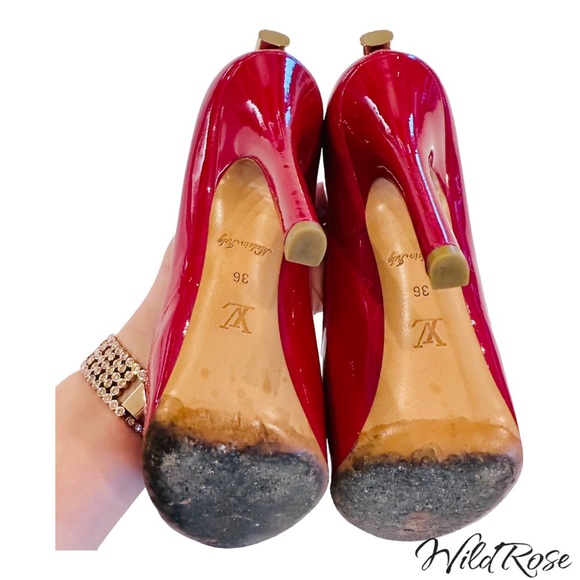 LOUIS VUITTON LV Gold Padlock Pink Patent “Oh Really” Platform Peep Toe Pumps 36 - Picture 8 of 16